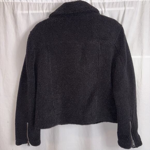 Max Studio Moto Jacket Black Sherpa Cozy Cropped Ladies Size X-Large EUC - Picture 2 of 7